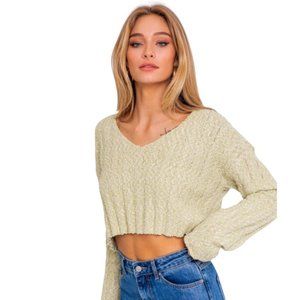 Favlux Fashion | Women's Cropped V- neck Sweater | Small | Cream